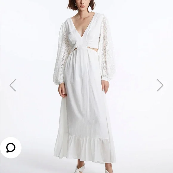 NWT Urban Revivo White Cut Out Ruffle Hem Dress - size Small - Picture 2 of 7